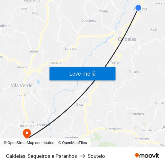 Caldelas, Sequeiros e Paranhos to Soutelo map