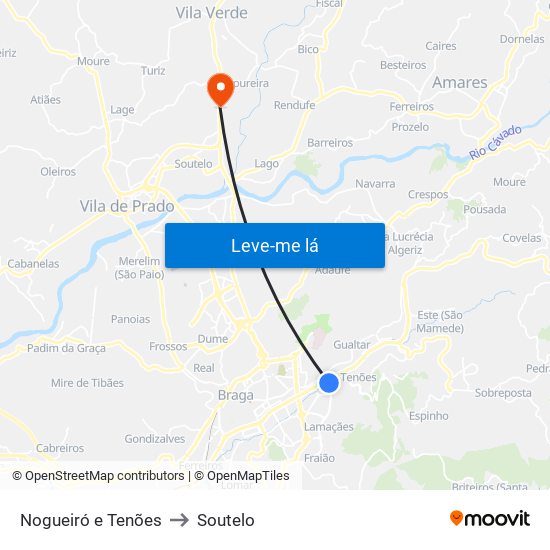 Nogueiró e Tenões to Soutelo map