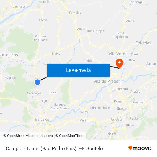 Campo e Tamel (São Pedro Fins) to Soutelo map