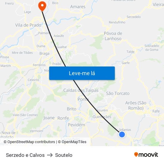 Serzedo e Calvos to Soutelo map