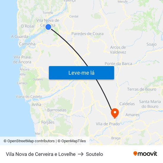 Vila Nova de Cerveira e Lovelhe to Soutelo map