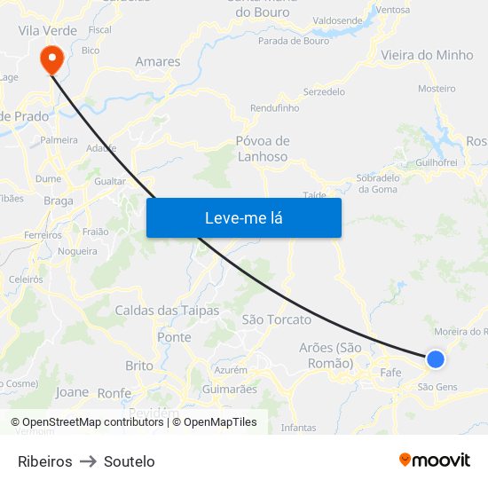 Ribeiros to Soutelo map