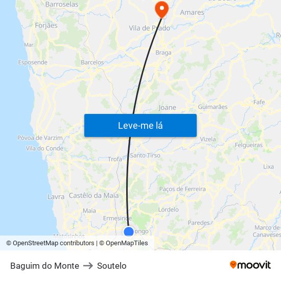 Baguim do Monte to Soutelo map