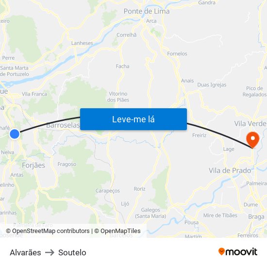 Alvarães to Soutelo map