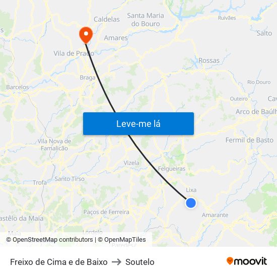 Freixo de Cima e de Baixo to Soutelo map