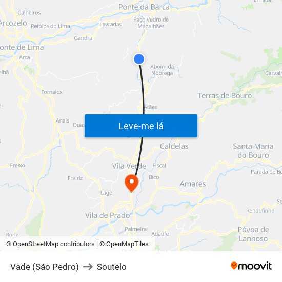 Vade (São Pedro) to Soutelo map