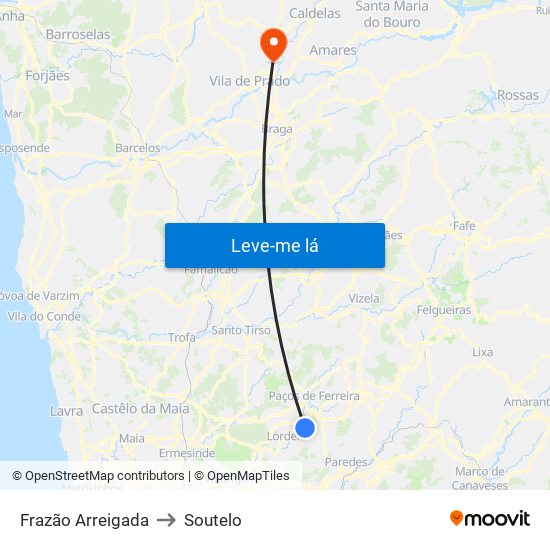 Frazão Arreigada to Soutelo map