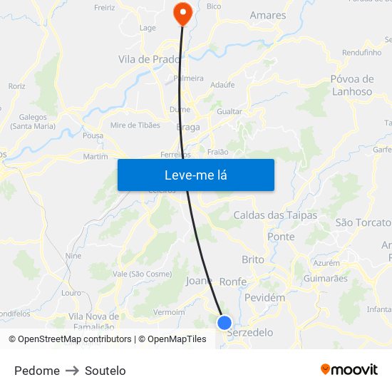 Pedome to Soutelo map