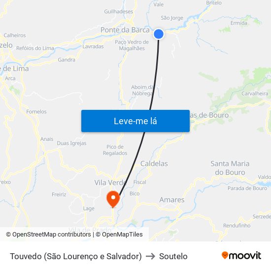 Touvedo (São Lourenço e Salvador) to Soutelo map