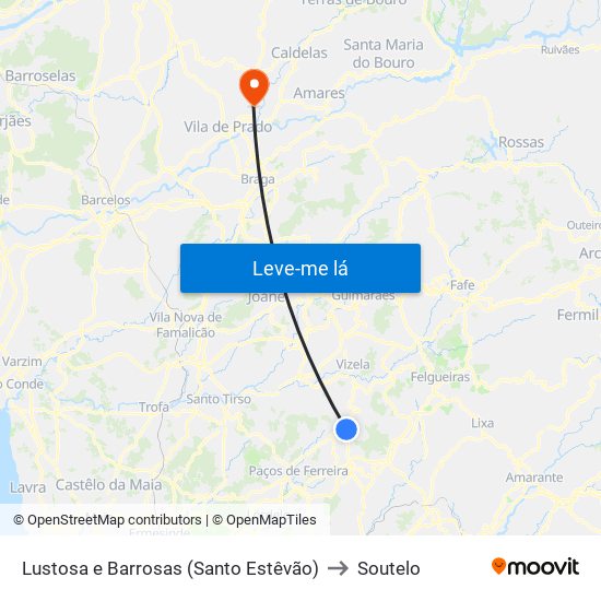 Lustosa e Barrosas (Santo Estêvão) to Soutelo map