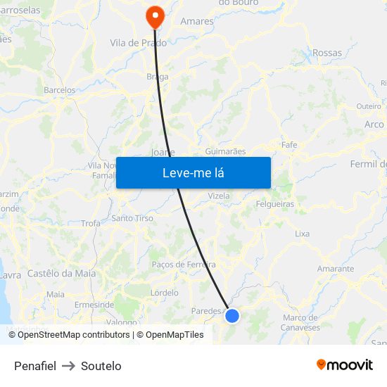 Penafiel to Soutelo map