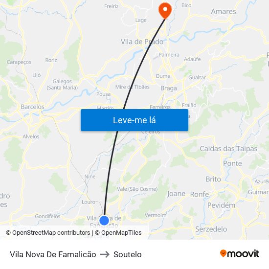 Vila Nova De Famalicão to Soutelo map