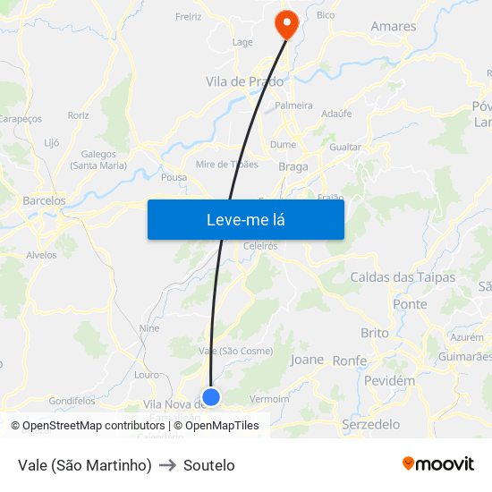Vale (São Martinho) to Soutelo map