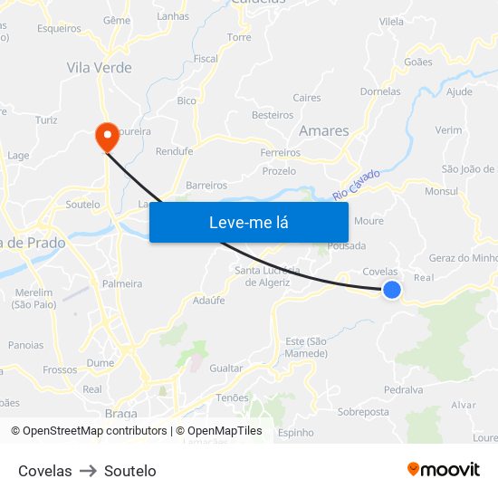 Covelas to Soutelo map