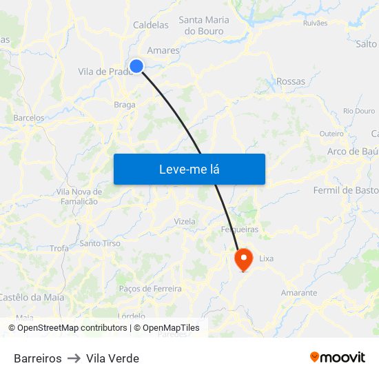 Barreiros to Vila Verde map