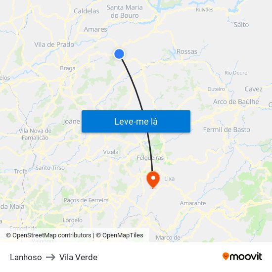 Lanhoso to Vila Verde map