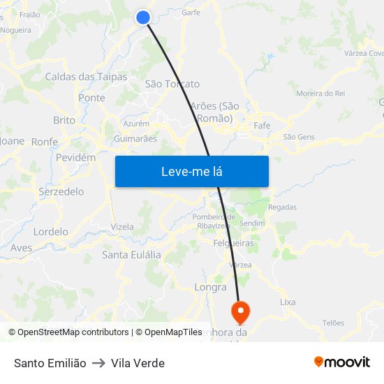 Santo Emilião to Vila Verde map