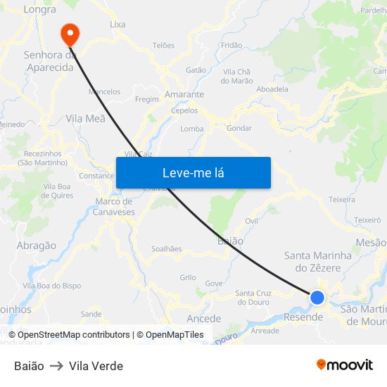 Baião to Vila Verde map