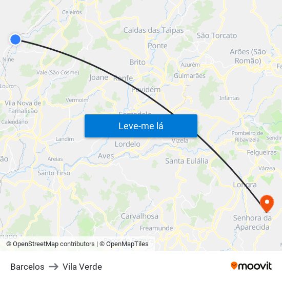 Barcelos to Vila Verde map