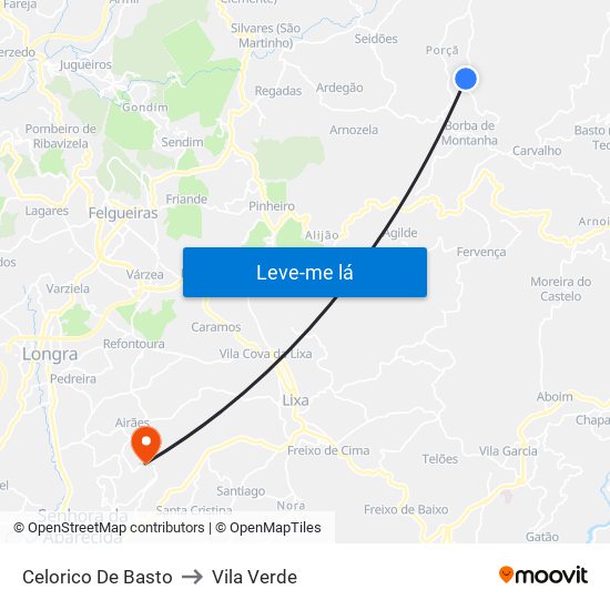 Celorico De Basto to Vila Verde map
