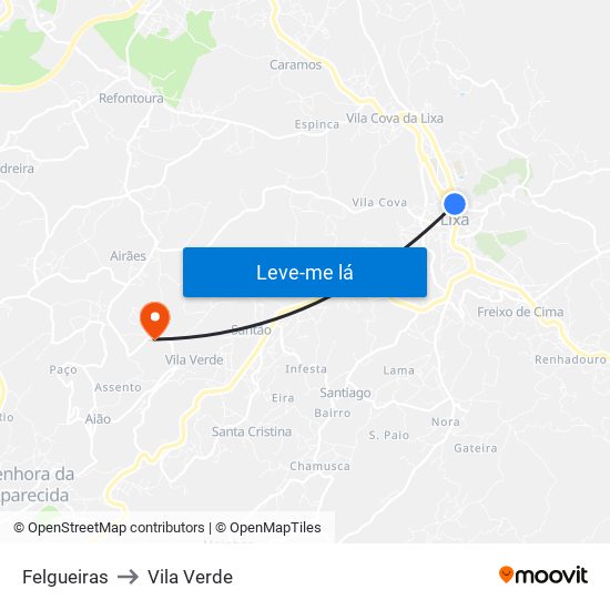 Felgueiras to Vila Verde map