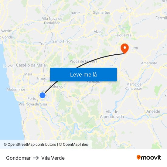 Gondomar to Vila Verde map