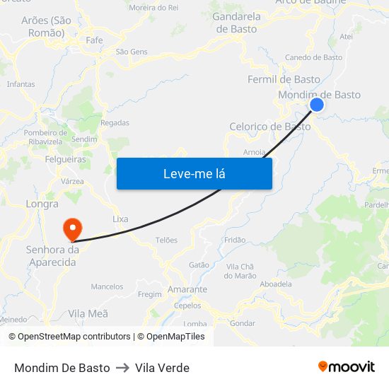 Mondim De Basto to Vila Verde map