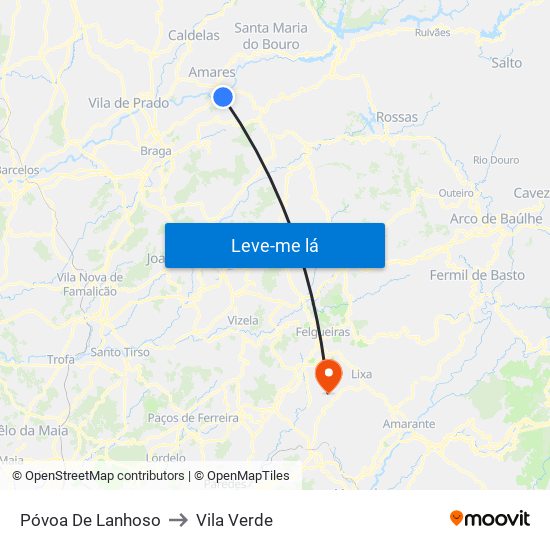 Póvoa De Lanhoso to Vila Verde map