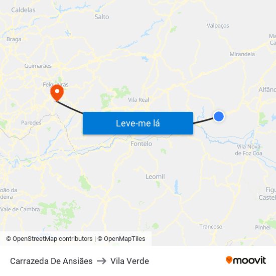 Carrazeda De Ansiães to Vila Verde map