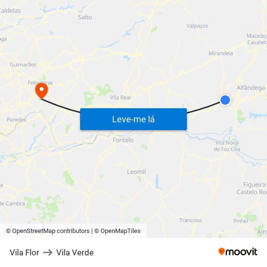 Vila Flor to Vila Verde map