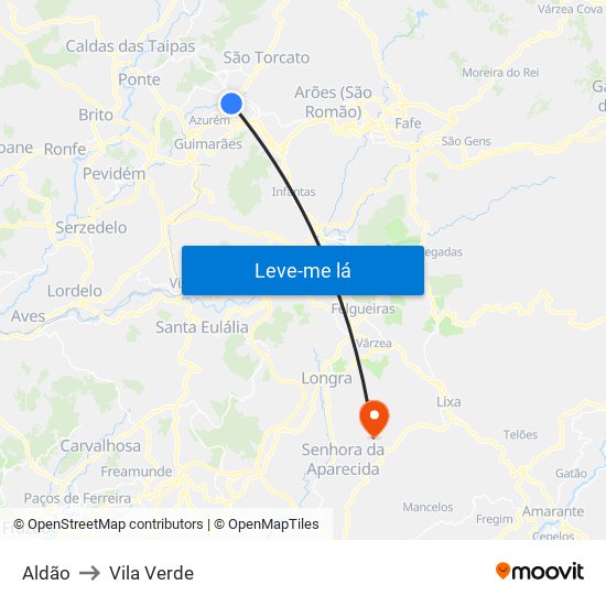 Aldão to Vila Verde map