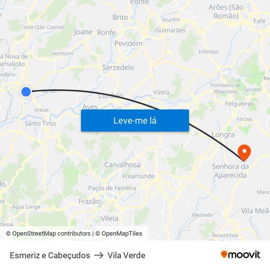 Esmeriz e Cabeçudos to Vila Verde map