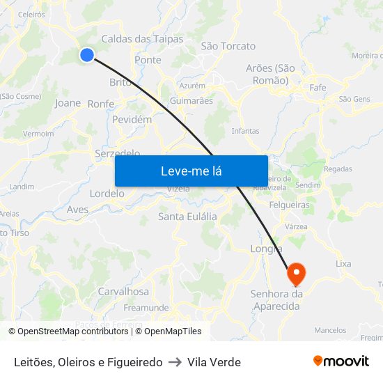 Leitões, Oleiros e Figueiredo to Vila Verde map