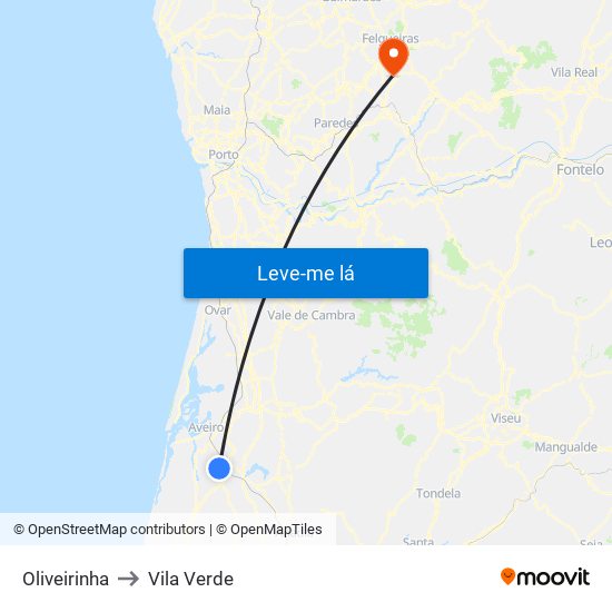 Oliveirinha to Vila Verde map