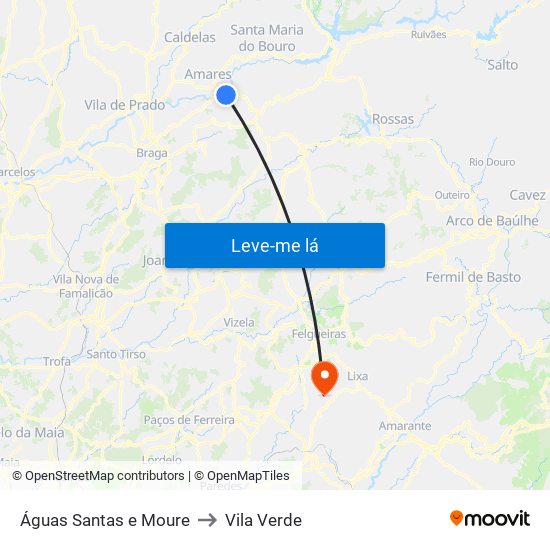 Águas Santas e Moure to Vila Verde map