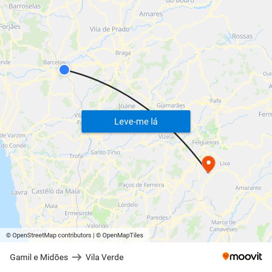 Gamil e Midões to Vila Verde map