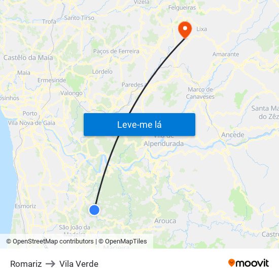 Romariz to Vila Verde map