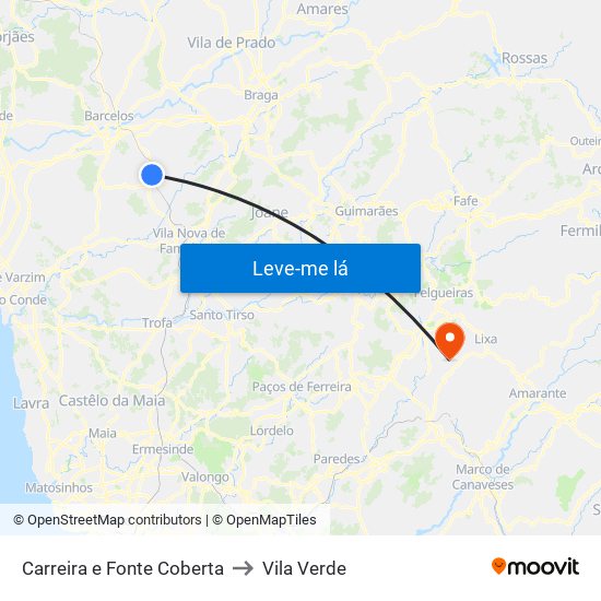Carreira e Fonte Coberta to Vila Verde map