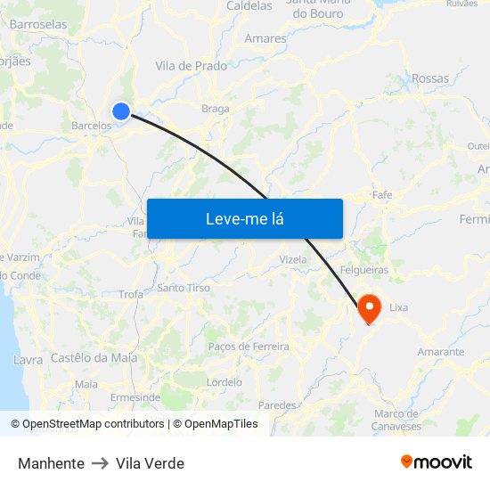 Manhente to Vila Verde map