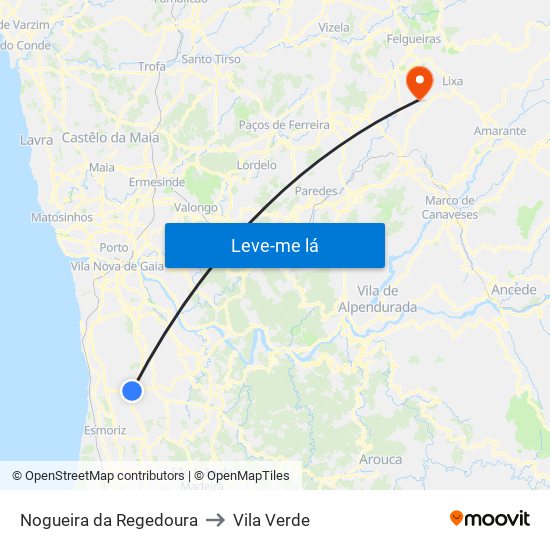 Nogueira da Regedoura to Vila Verde map