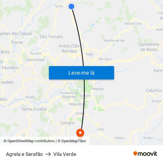 Agrela e Serafão to Vila Verde map