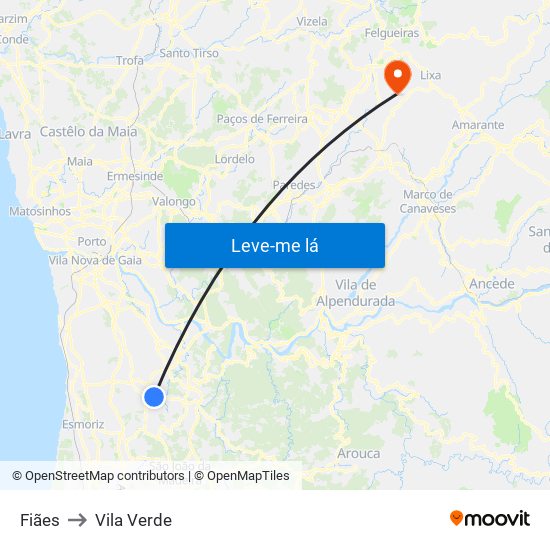 Fiães to Vila Verde map