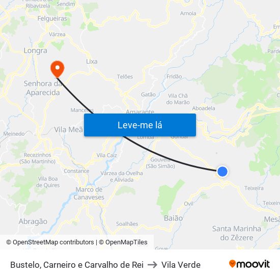 Bustelo, Carneiro e Carvalho de Rei to Vila Verde map
