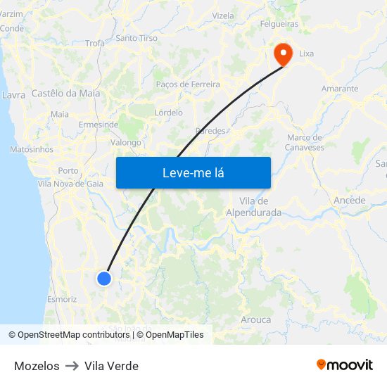 Mozelos to Vila Verde map