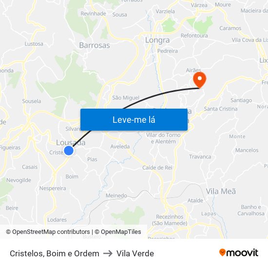 Cristelos, Boim e Ordem to Vila Verde map