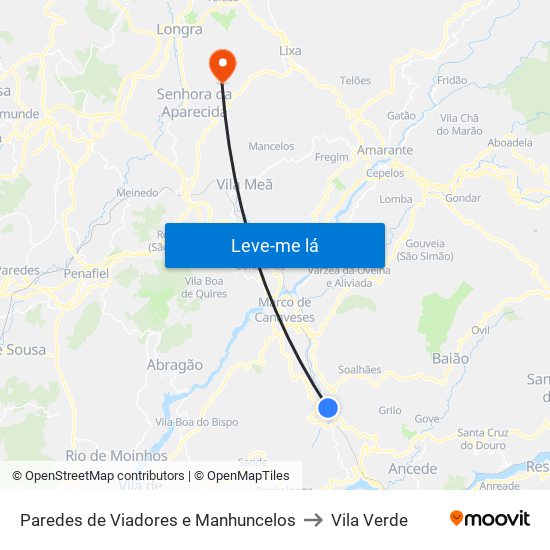 Paredes de Viadores e Manhuncelos to Vila Verde map