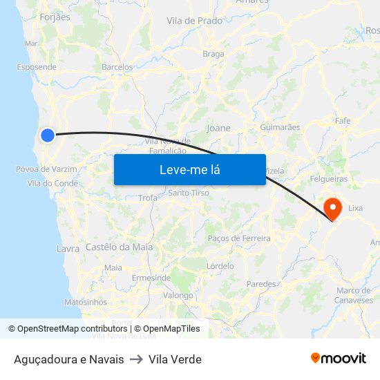 Aguçadoura e Navais to Vila Verde map