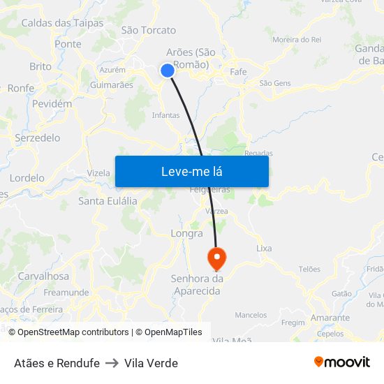 Atães e Rendufe to Vila Verde map