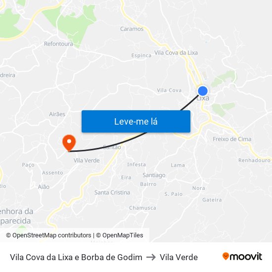 Vila Cova da Lixa e Borba de Godim to Vila Verde map