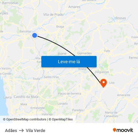 Adães to Vila Verde map